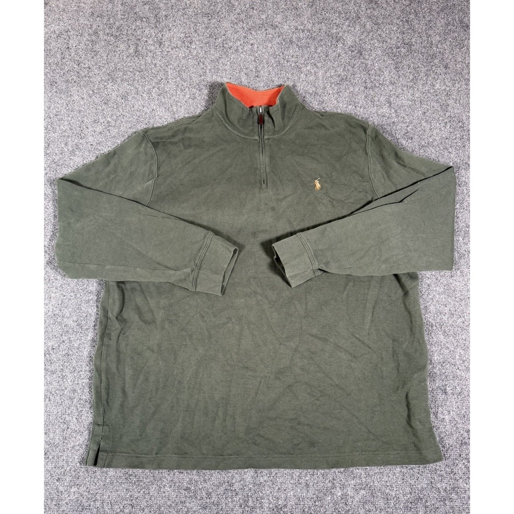Polo Ralph Lauren Sweater Mens XL Green‎ Cotton Estate Rib 1/4 Zip Pullover